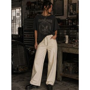 PRETTY GARBAGE Reversed Detail Cotton Pants Wide Leg Stone Cream M NWT